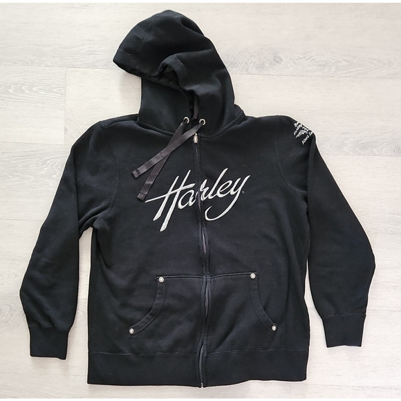 Harley Davidson Zip Up Hoodie Women's XL Hooded Biker Motorcycle Sweatshirt - Picture 1 of 7